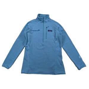 Patagonia Women's Small R1 Fleece Pullover 1/2 Zip Blue Grid  (Corp Logos)